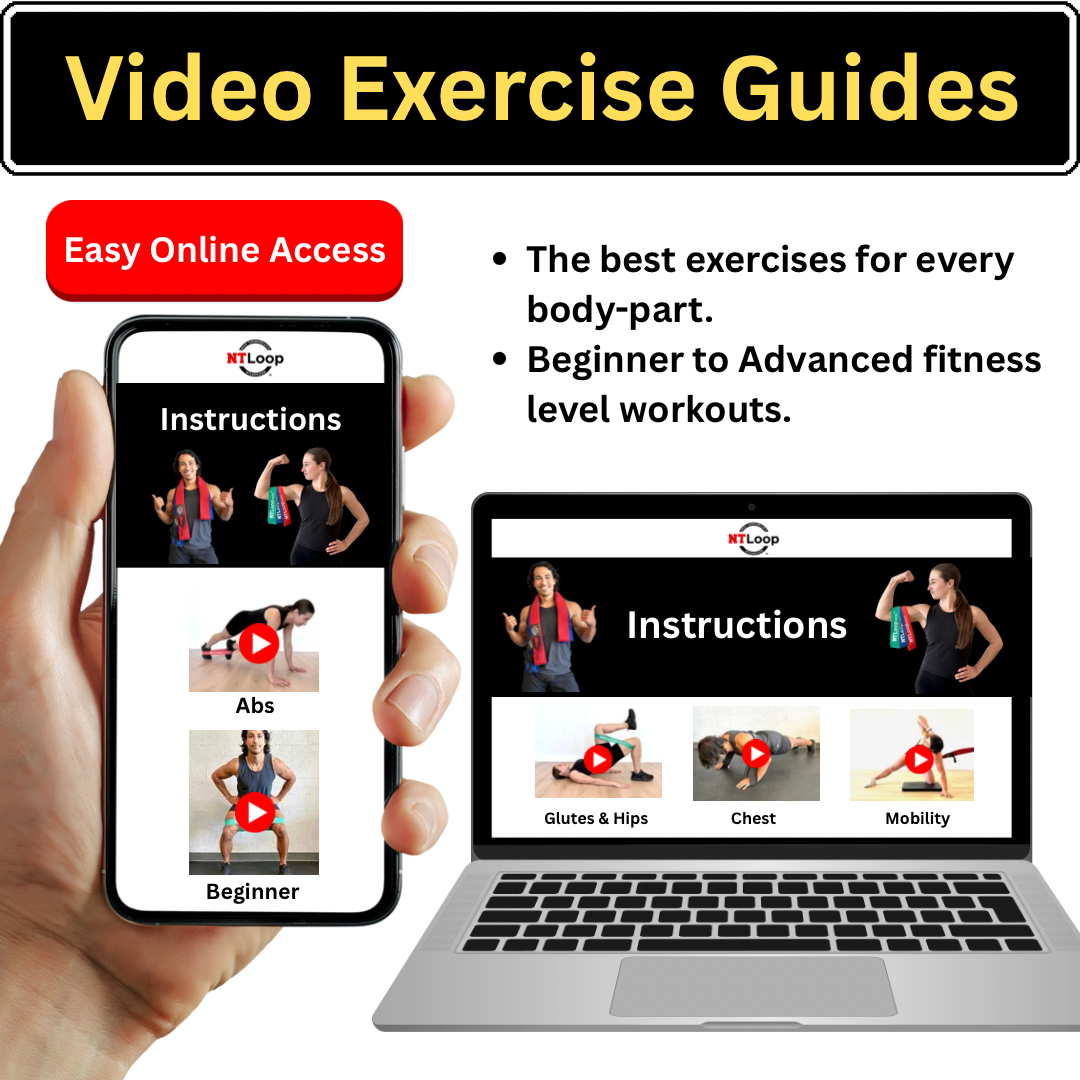 Pro Pack: 6 Resistance Band Loops With Door Anchor: 3x Medium Strength + 3x Heavy Strength
