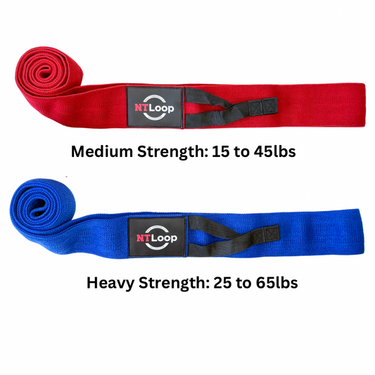 Combo Pack: 2 Resistance Band Loops with Door Anchor: 1x Medium strength and 1x Heavy strength
