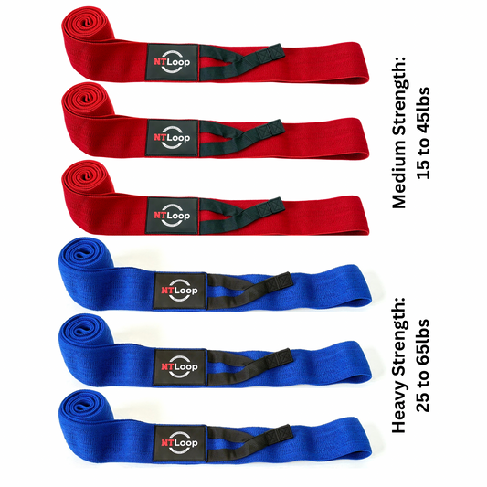 Pro Pack: 6 Resistance Band Loops With Door Anchor: 3x Medium Strength + 3x Heavy Strength