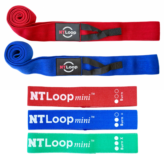 Ultimate Combo Pack: 2 Resistance Band Loop with Door Anchor: Medium and Heavy Strength + 3 Mini Loop Bands: Light, Medium and Heavy Strength